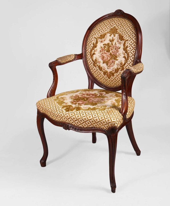 Single George III mahogany armchair with floral upholstery by Nwtiques in classic elegant style