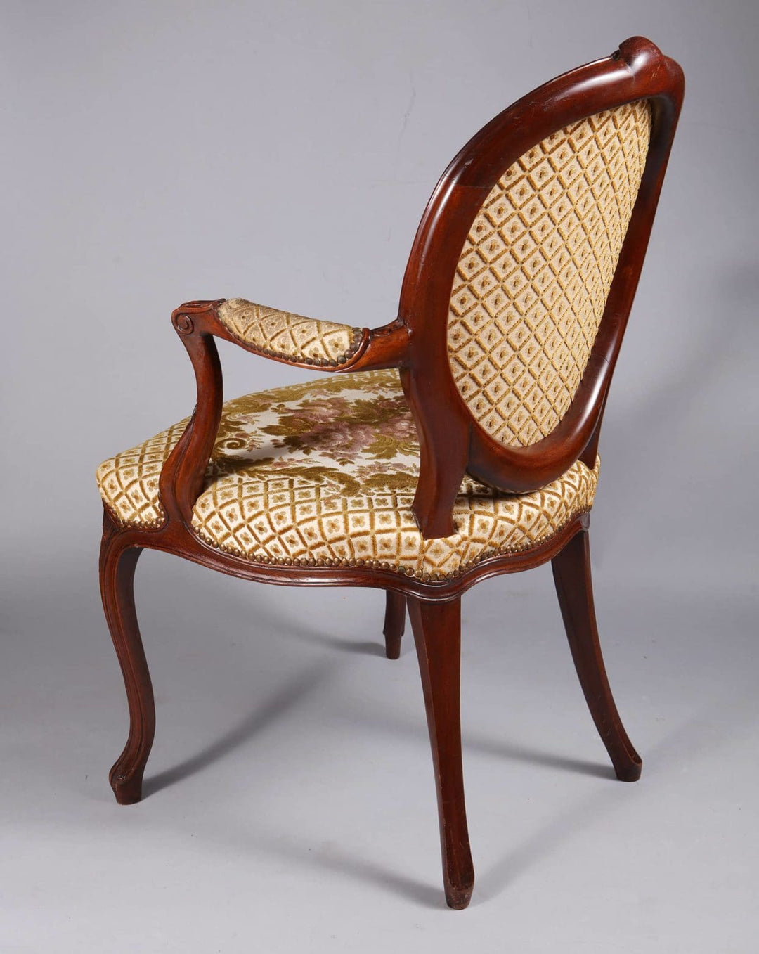 Single George III mahogany armchair with upholstered back and seat, detailed carving by Nwtiques