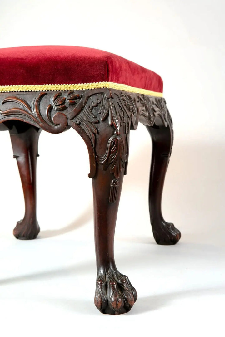 19th century carved mahogany George II stool with red velvet seat by Collection CK20