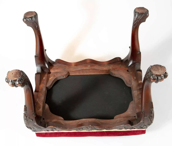 Underside view of 19th century carved mahogany George II stool with claw feet by Collection CK20