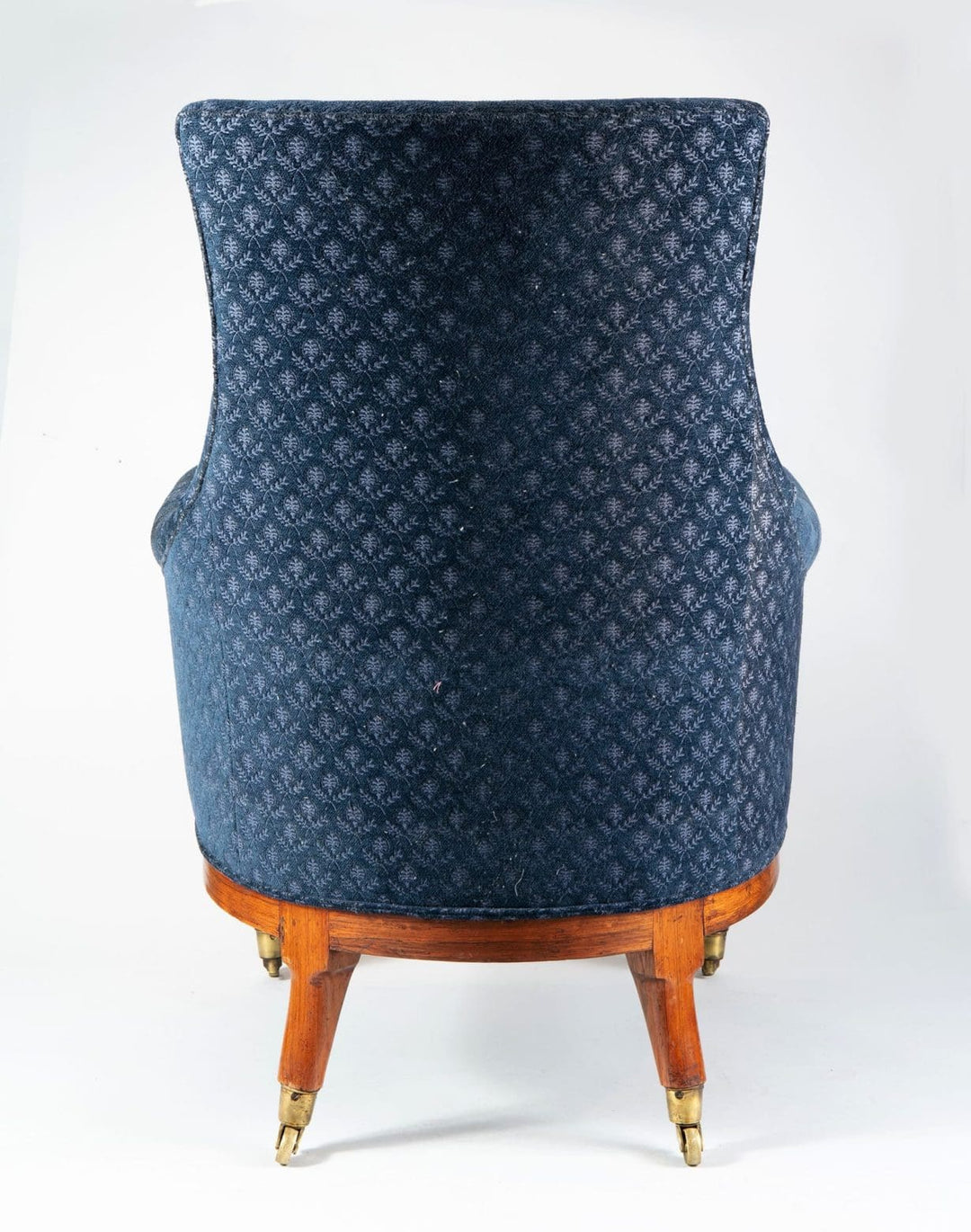 Regency lyre form rosewood library chair in blue upholstery with brass castors by Collection CK20 viewed from back