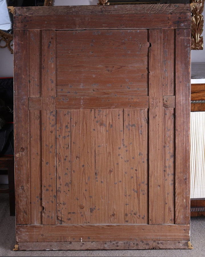 George III Three-plate Giltwood Overmantel Mirror showing the detailed wooden frame back panel circa 1780 England