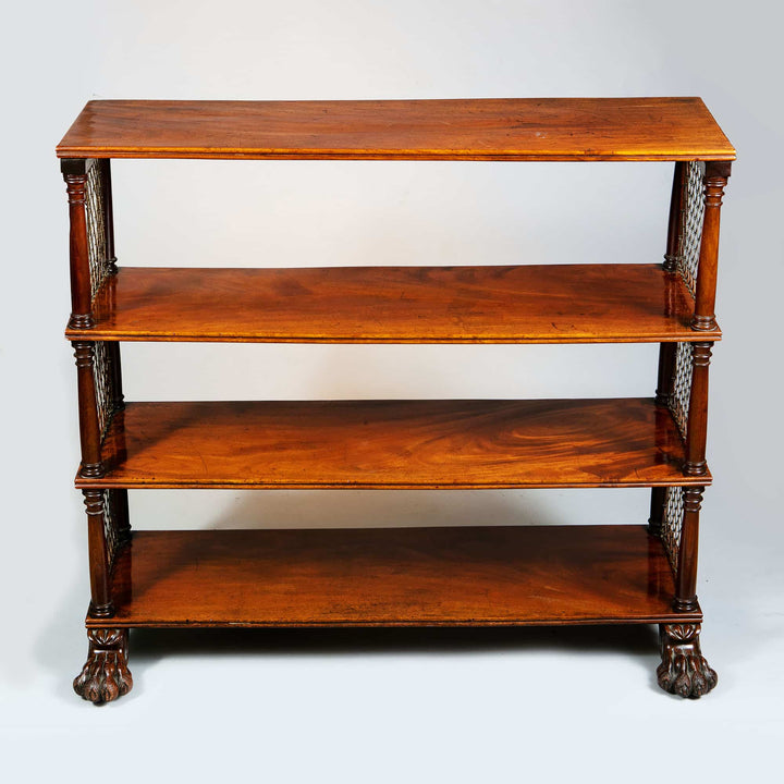 Regency flame mahogany set of shelves with brass wire panels and paw feet by Collection CK20