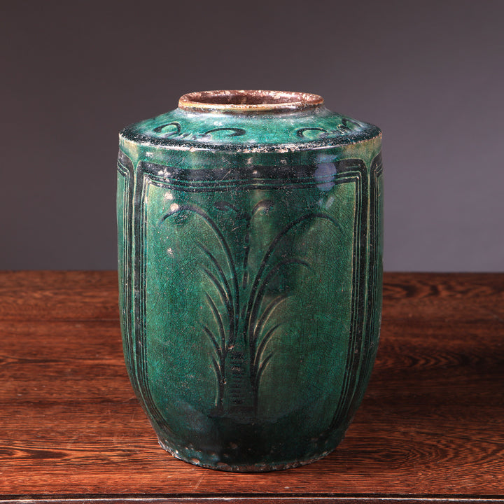 Chinese Green-Glazed Stoneware Vase Mounted as a Table Lamp