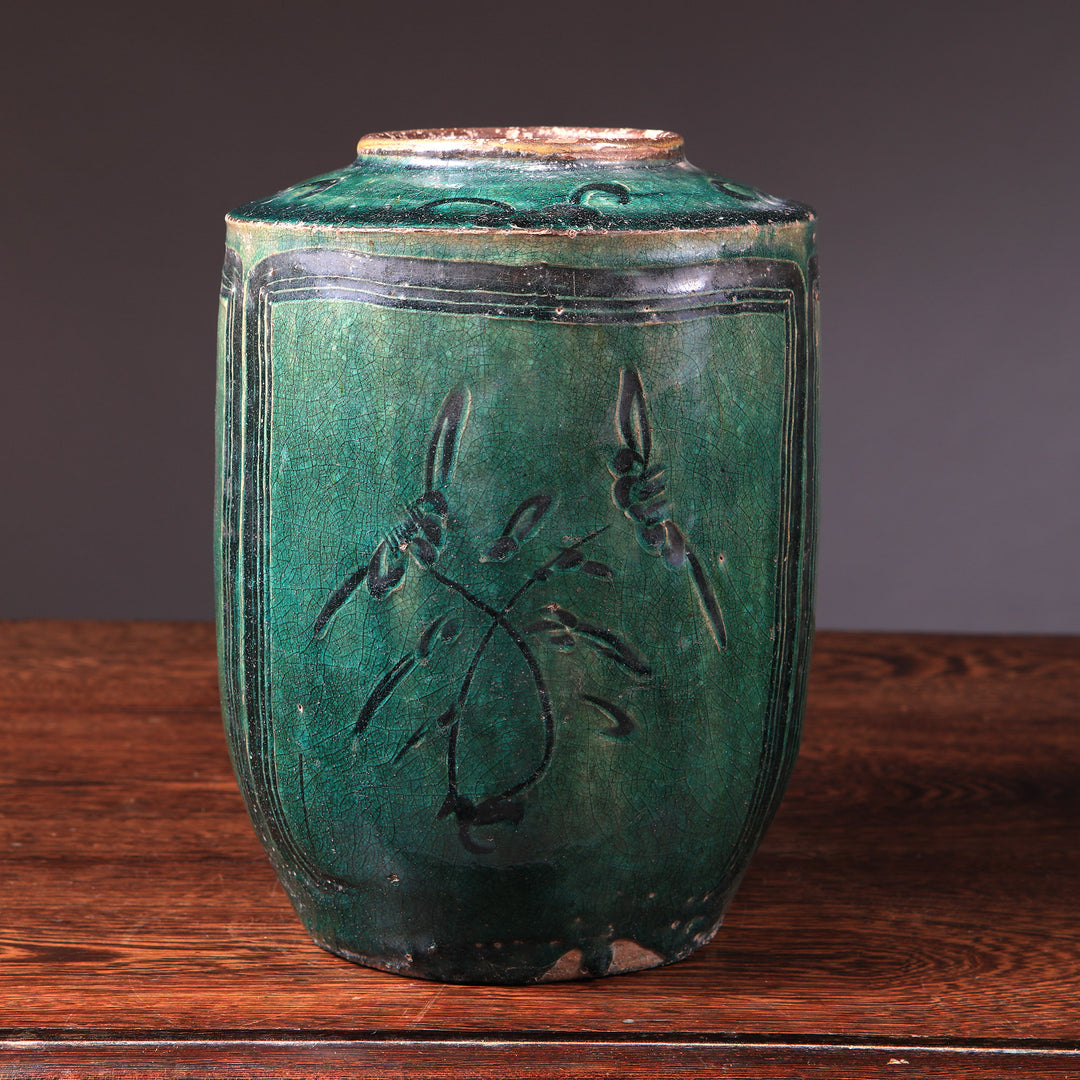 Chinese Green-Glazed Stoneware Vase Mounted as a Table Lamp