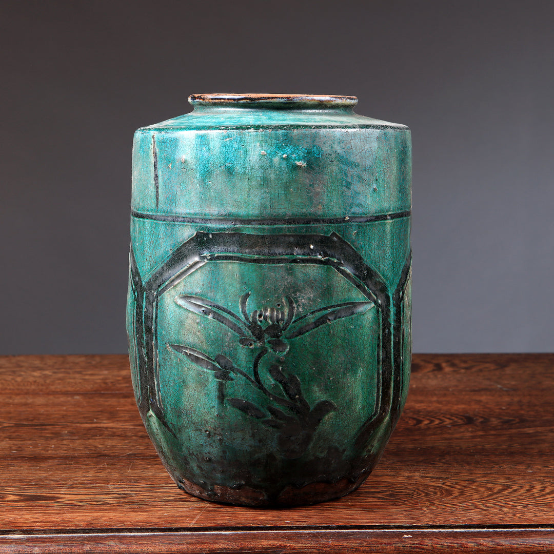Chinese Green-Glazed Stoneware Vase Mounted as a Table Lamp