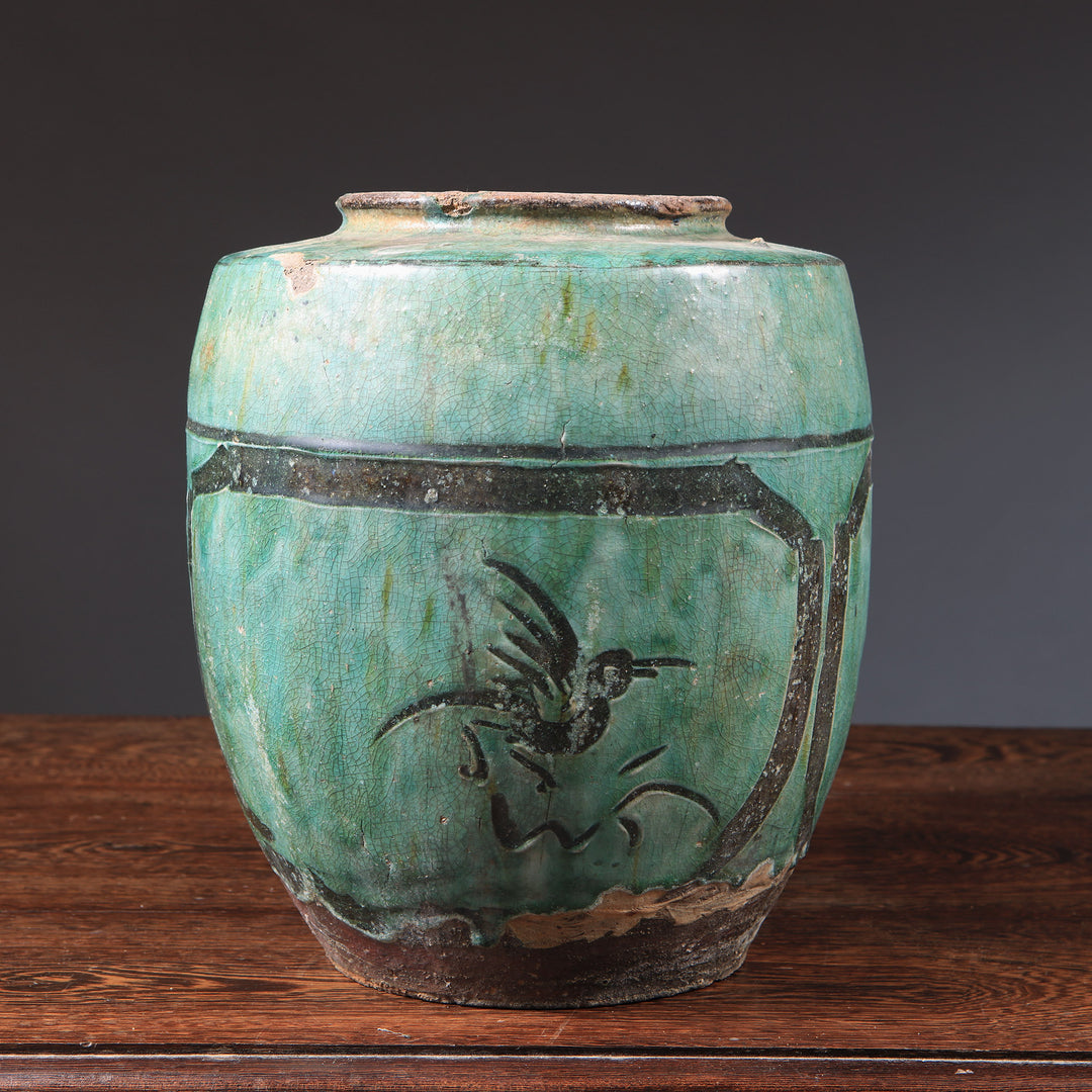 Chinese Green-Glazed Stoneware Vase Mounted as a Table Lamp