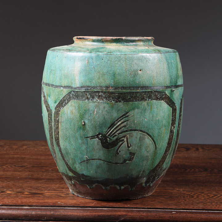 Chinese Green-Glazed Stoneware Vase Mounted as a Table Lamp