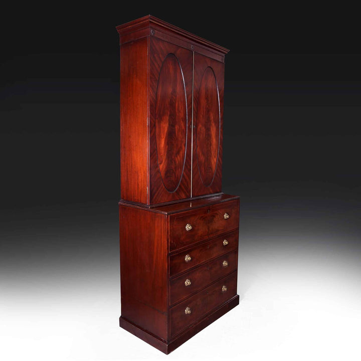 Narrow George III Hepplewhite Secretaire Bookcase by Nwtiques in polished mahogany finish