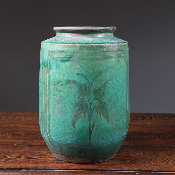 Chinese Green-Glazed Stoneware Vase Mounted as a Table Lamp