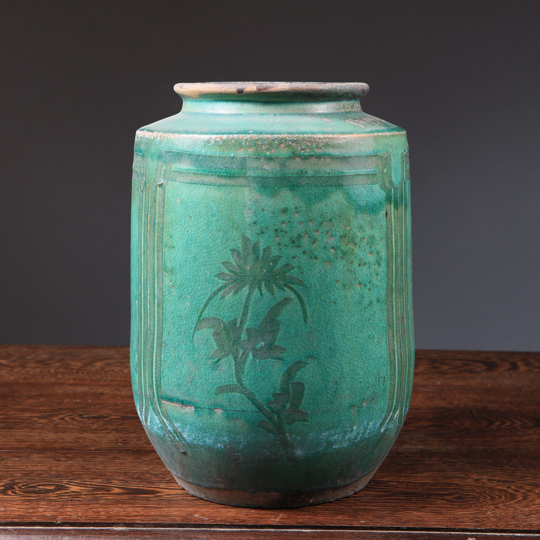 Chinese Green-Glazed Stoneware Vase Mounted as a Table Lamp