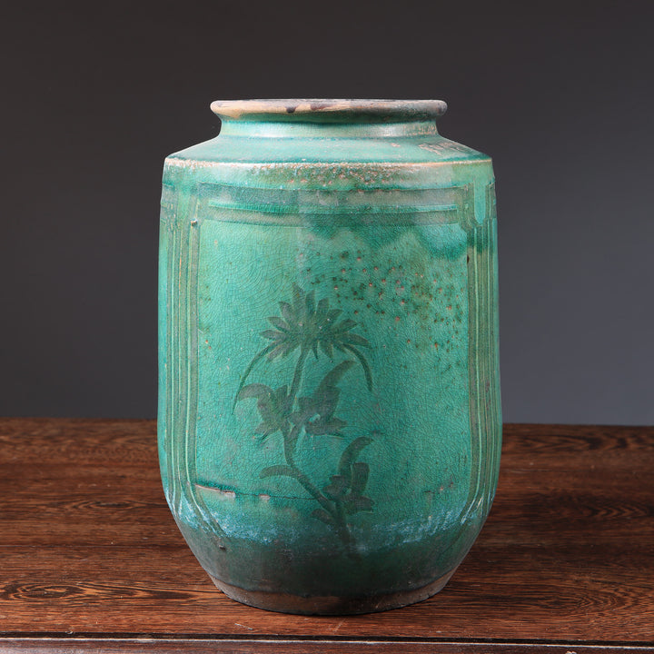 Chinese Green-Glazed Stoneware Vase Mounted as a Table Lamp
