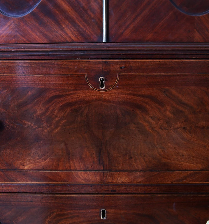 Close-up of polished wooden surface and keyhole on Narrow George III Hepplewhite Secretaire Bookcase by Nwtiques