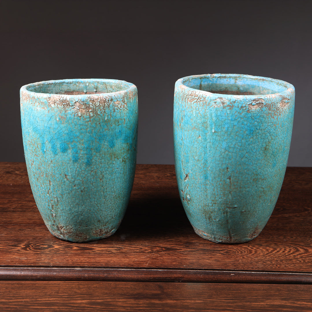 Pair of Turquoise Crackle-Glazed Ceramic Vases Mounted as Table Lamps