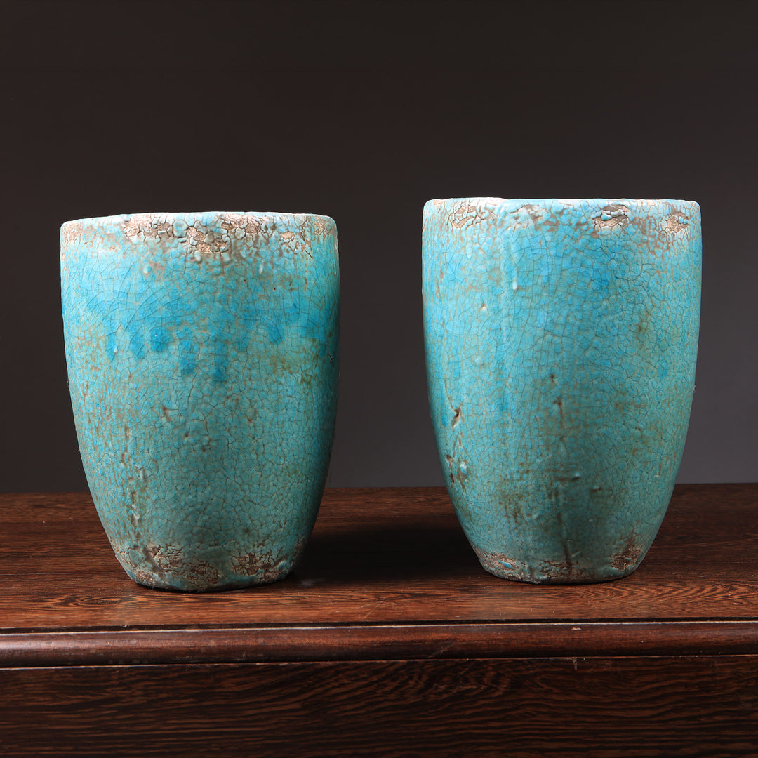 Pair of Turquoise Crackle-Glazed Ceramic Vases Mounted as Table Lamps