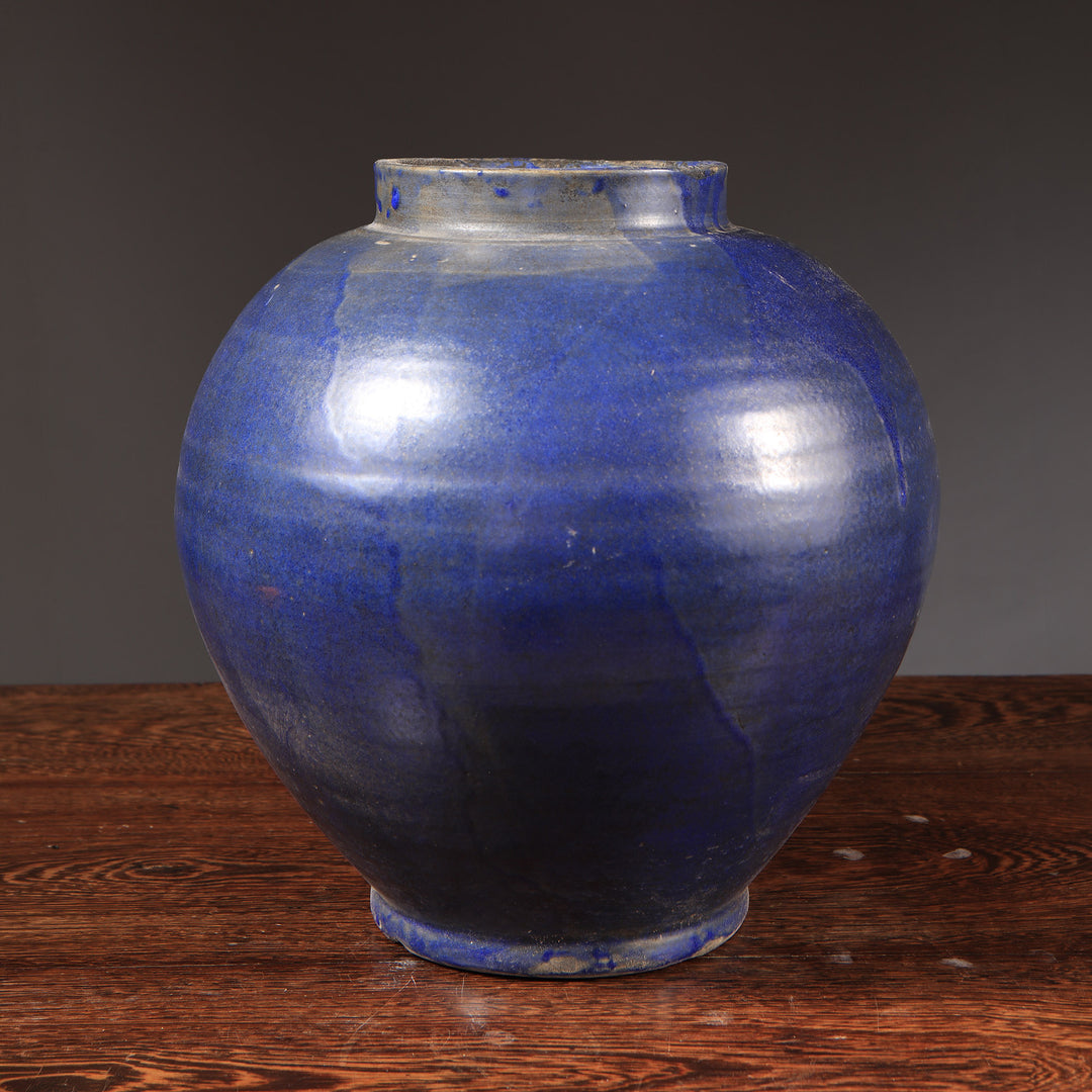 Chinese Blue-Glazed Pottery Vase Mounted as a Table Lamp