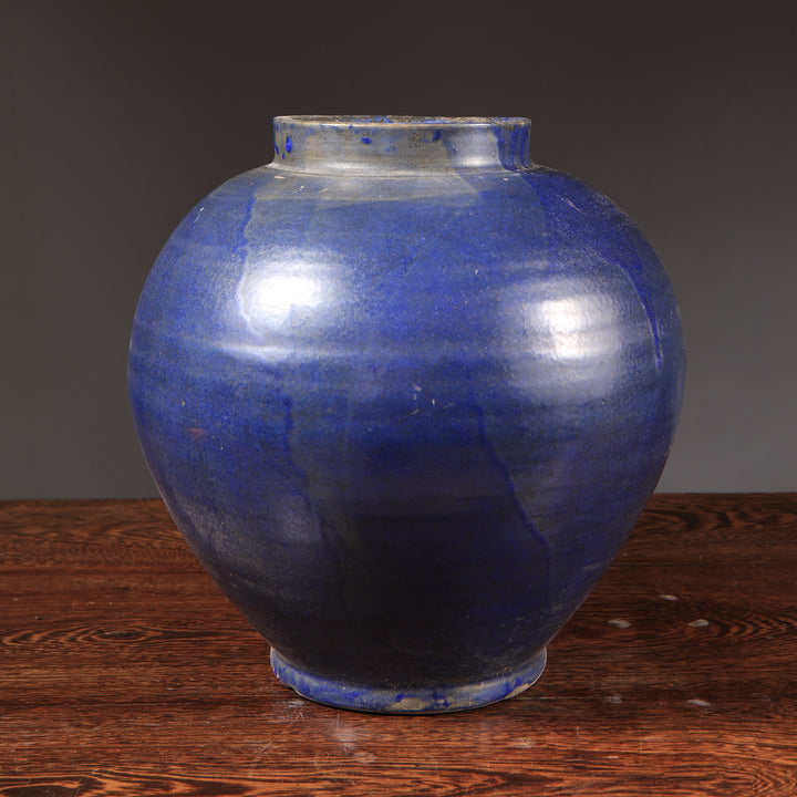 Chinese Blue-Glazed Pottery Vase Mounted as a Table Lamp