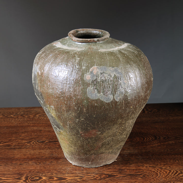 Large Chinese Stoneware Storage Jar Mounted as a Table Lamp