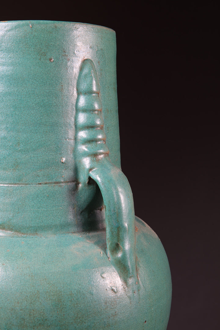 Pair of Tamegroute Green Glazed Pottery Vases Mounted as Table Lamps