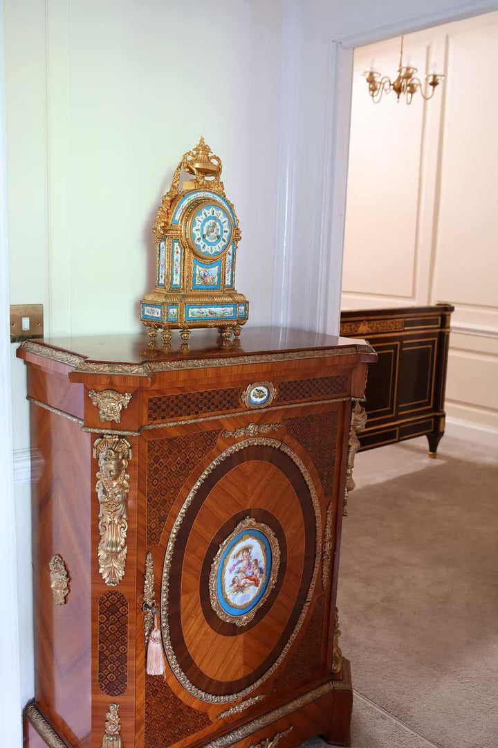 Rare 19th century Sèvres Porcelain Blue Celeste ormolu mantel clock by Nwtiques