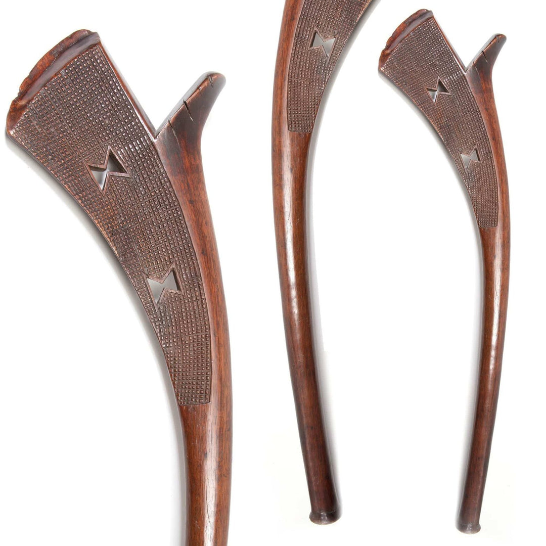 Large Fijian Ironwood Sali War Club from Collection ON10 showcasing detailed carved patterns on polished wood surface