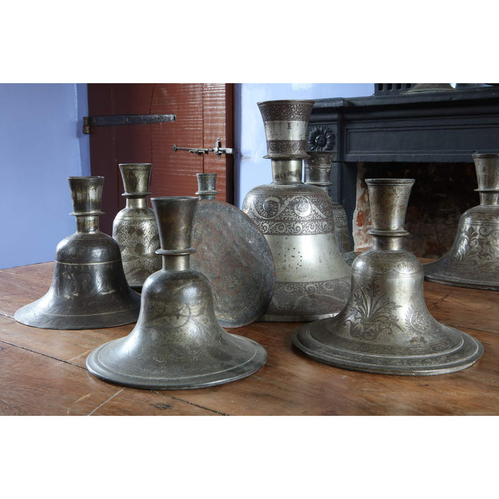 Collection EE20 features 13 engraved and silver plated Indian metal hookah bases from the 19th and 20th century