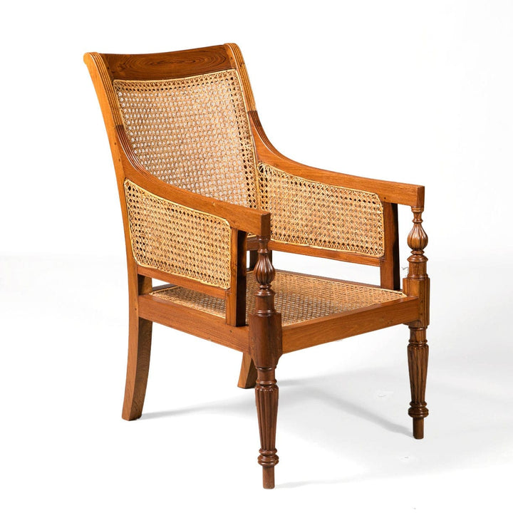 Regency style teak caned library chair with turned legs and elegant design by Collection EE30 in refined craftsmanship