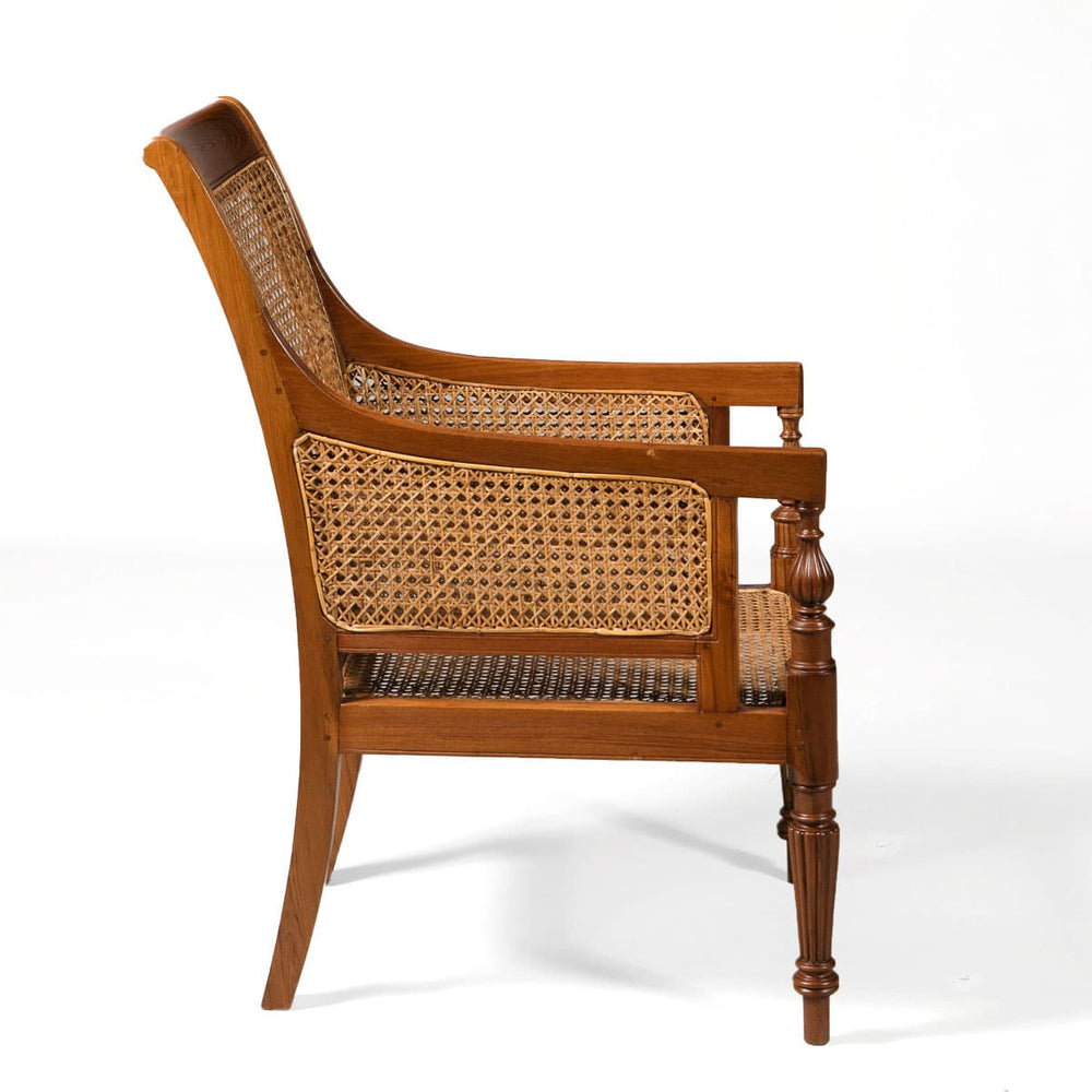 Regency style teak caned library chair with turned legs by Collection EE30 in elegant classic English design
