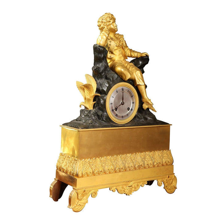 19th-century gilt bronze Lord Byron mantel clock with silk escapement by Nwtiques