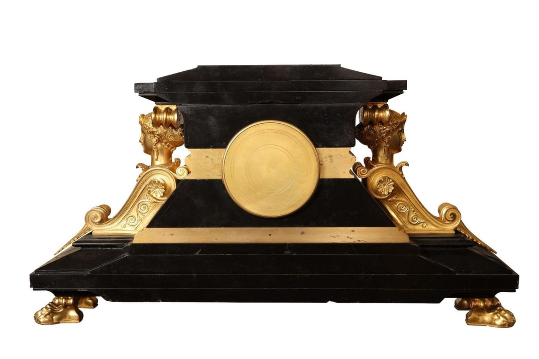 Napoleon III black marble clock base with gilt bronze details by Nicholas Wells Antiques elegant design