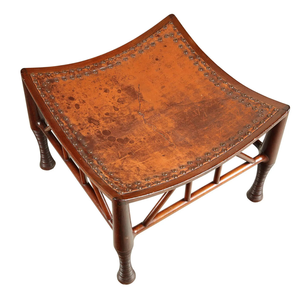 Liberty & Co. Thebes stool by Leonard Wyburd, stained beechwood with leather seat, from Collection TH20