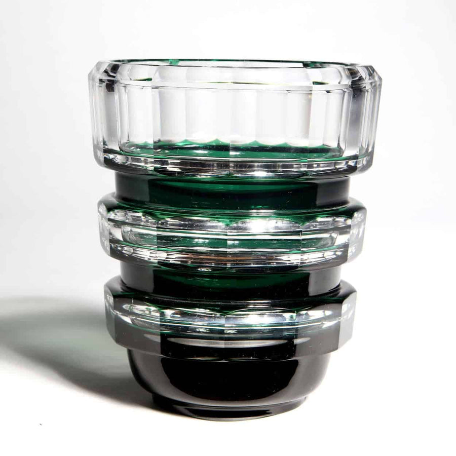 Emerald green over clear glass Val St Lambert Art Deco vase by The Sold Archive with 12 facet cuts circa 1930