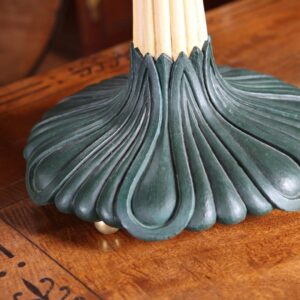 Pair of Foliate Column Lamps with hand carved cream columns and dark green bases on polished brass ball feet.