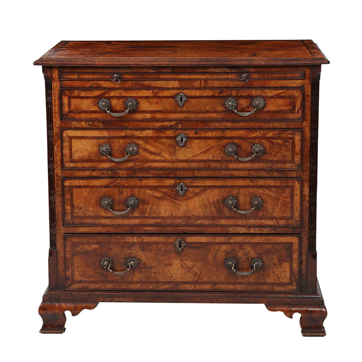 Mid 18th century George II mahogany chest of drawers with brass handles by Collection CK20, elegant antique furniture piece.