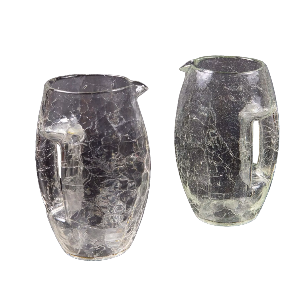 Pair of Loetz crackle glass jugs from Kristal Krocodil Collection TH10, Art Deco style serving pitchers