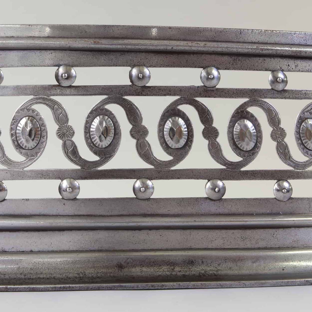 George III large polished steel pierced fender with Vitruvian scrolls by Nwtiques