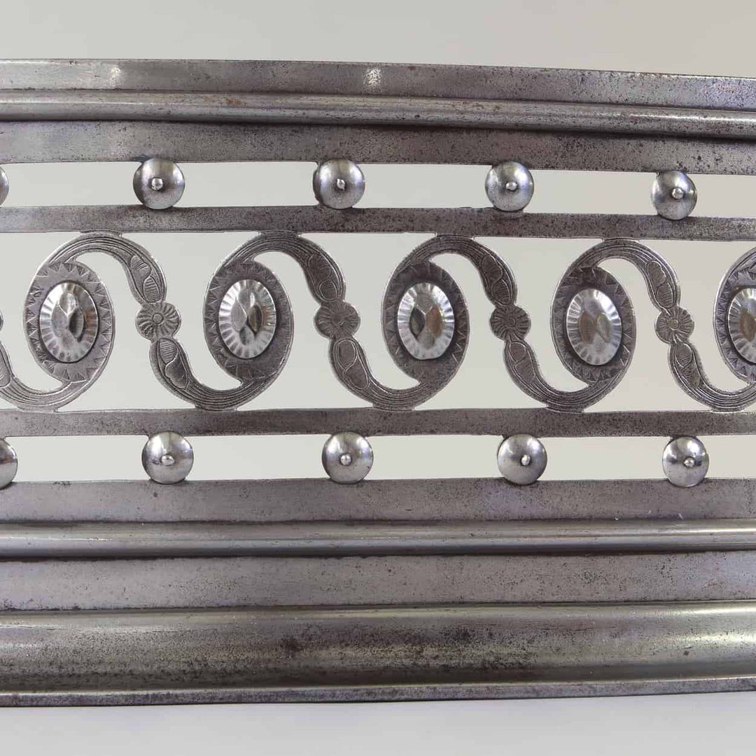 George III large polished steel pierced fender with Vitruvian scrolls by Nwtiques