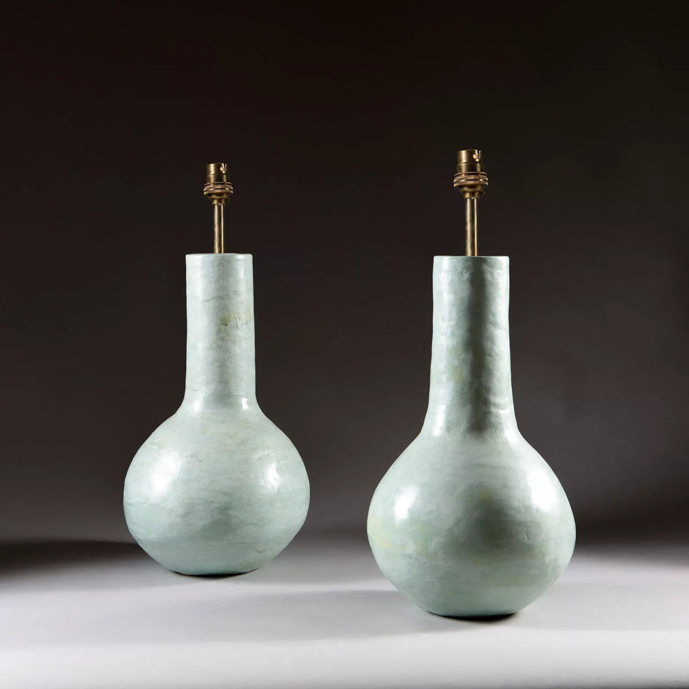 Pair of Celadon Vases as Lamps featuring modern design with 43 cm height and 23 cm diameter by Andrew Allfree.