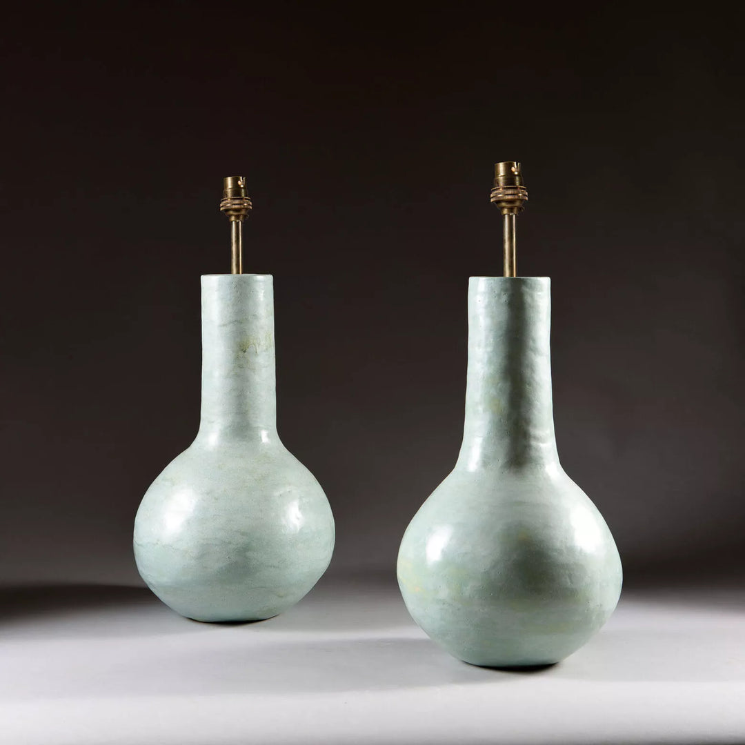 Pair of Celadon Vases as Lamps featuring modern design with 43 cm height and 23 cm diameter by Andrew Allfree.