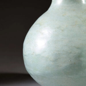 Pair of Celadon Vases as Lamps featuring smooth celadon glaze, designed by Andrew Allfree, 43 cm height, 23 cm diameter.