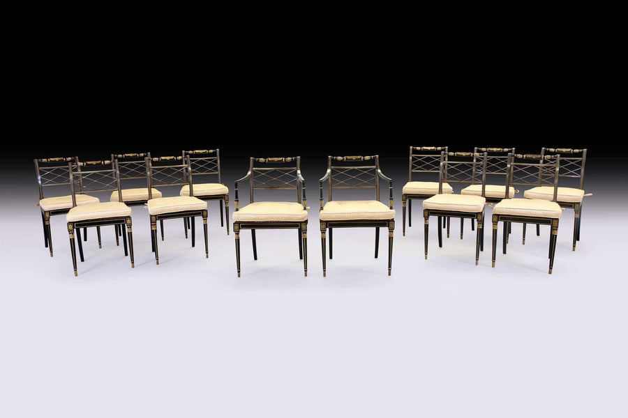 Set of 12 early 19th century Egyptian Revival dining chairs by The Sold Archive in Thomas Hope style