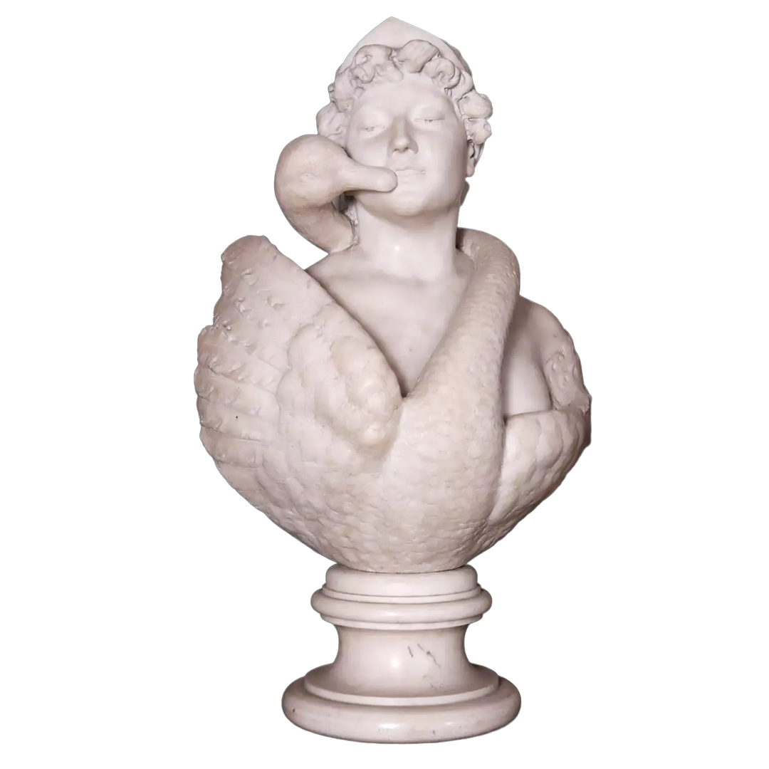 Leda and the Swan | Marble Bust carved in white marble, Italian Risorgimento style, late 19th century, 72 cm tall