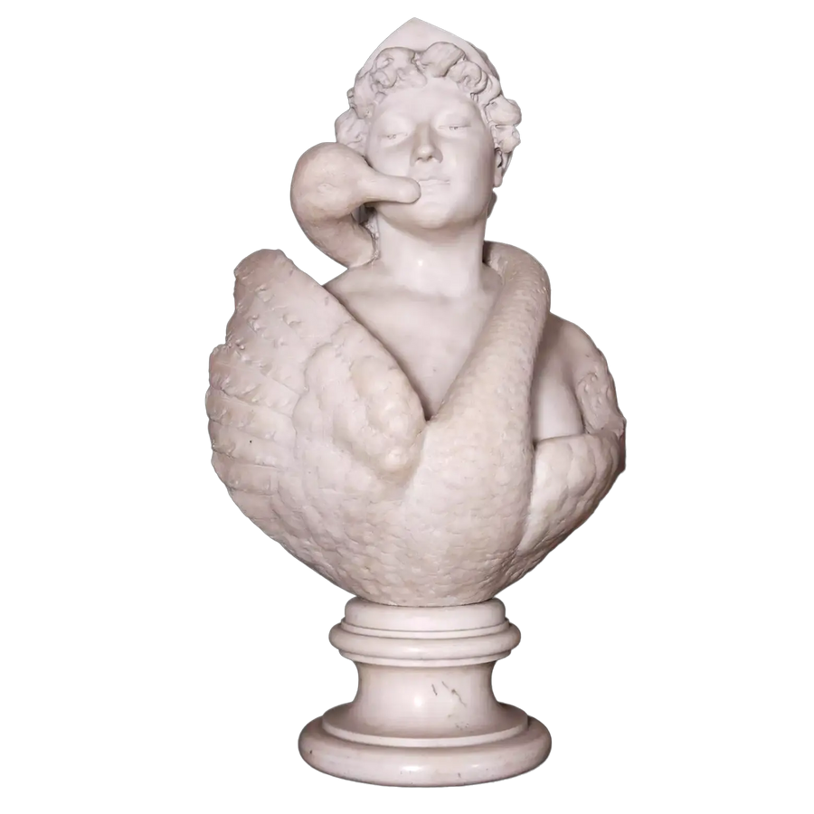 Leda and the Swan | Marble Bust carved in white marble, Italian Risorgimento style, late 19th century, 72 cm tall