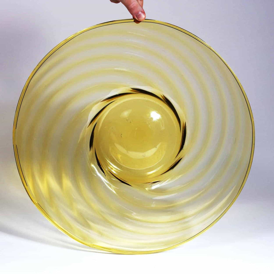 Large handmade yellow Murano glass charger with spiral ribbed design by Pauly & C from The Sold Archive