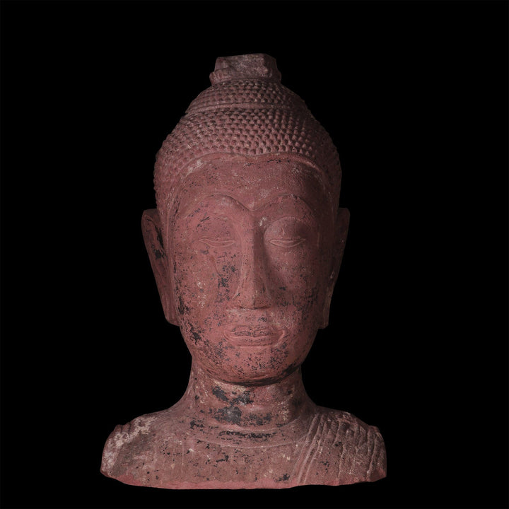 Ayutthayan Siamese red sandstone Buddha head sculpture with serene expression from Collection NE10