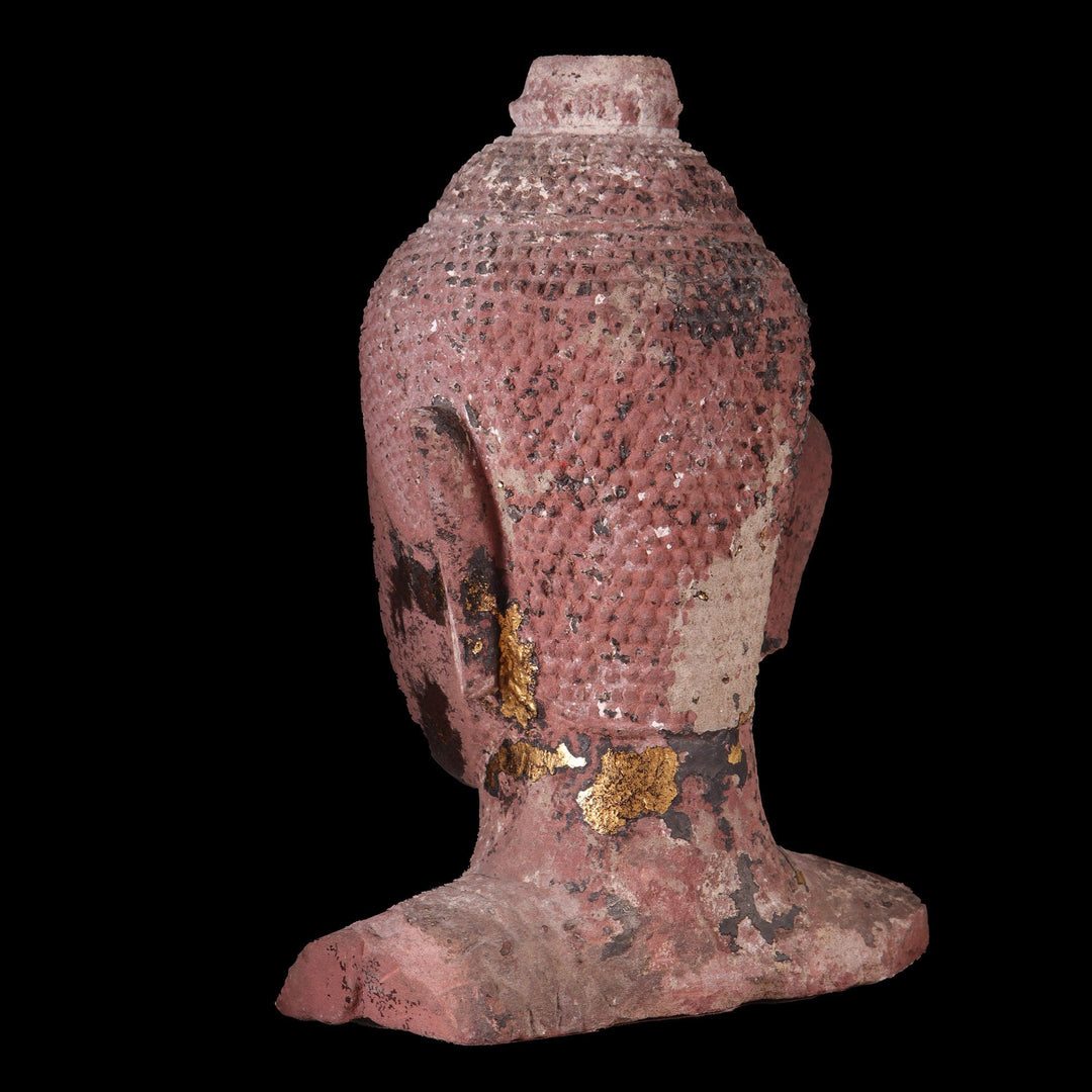 Ayutthayan red sandstone Buddha head with gilding remnants, 14th century, from Collection NE10, Thailand.