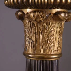 Bronze Empire Column Lamps featuring finely chased gilt bronze details, 19th century, wired for electricity, 63 cm height.