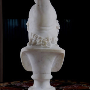 19th Century Bust of Paris, a classical Carrara marble sculpture of Paris wearing a Phrygian cap on a pedestal.