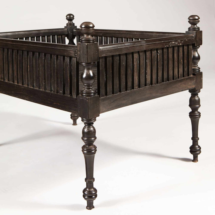 Pair of solid ebony Anglo Indian dog beds with turned legs and slat sides by Collection EE20 circa 1850