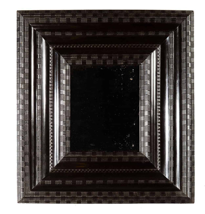 Chequerboard Ripple Moulded Mirror - Dutch Ebonised with deep, detailed black ebonised ripple frame measuring 90 by 84 cm.